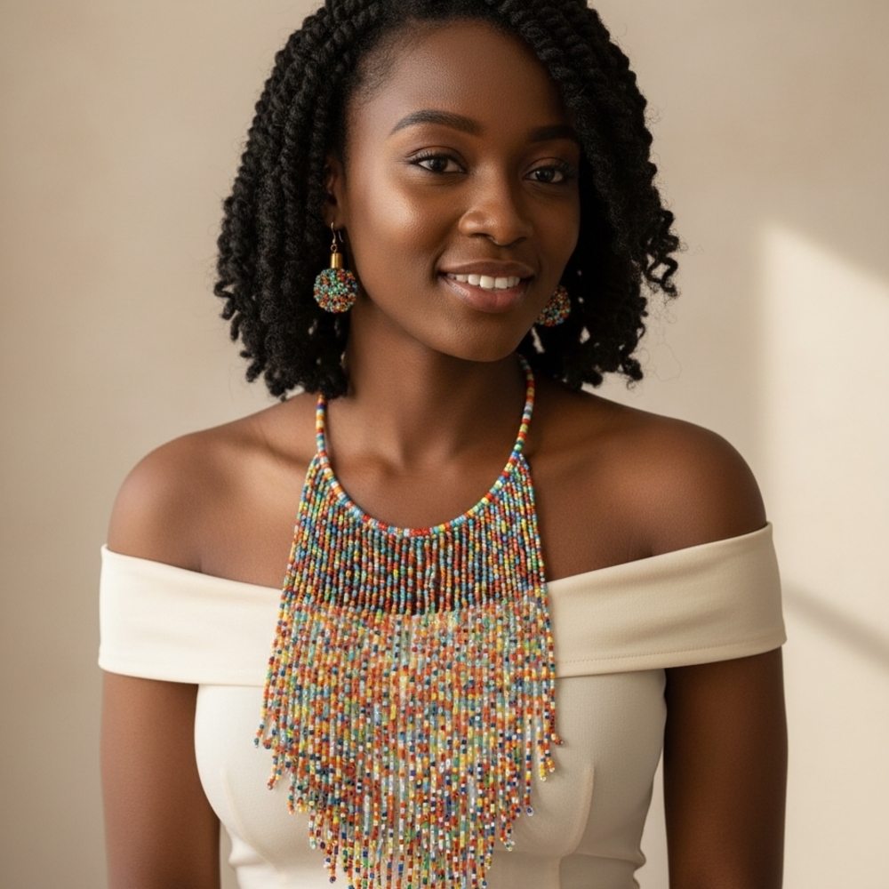 Colorful Beaded Necklace and Earring Set